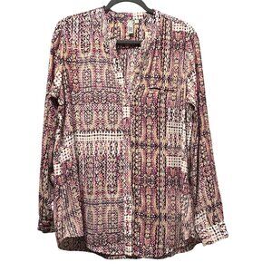 Kut From The Kloth Womens Multicolor Patterned Button-Front Blouse XL Polyester